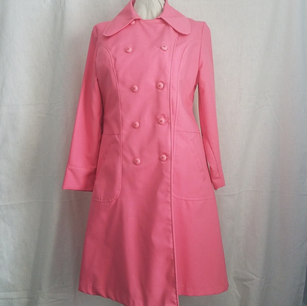 Vintage 1960s / 1970s Pink Double Breasted Trench Coat